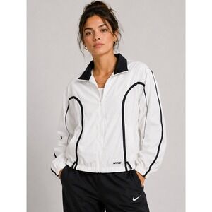 Nike Womens Track Jacket White Black Full Zip Windbreaker S 4-6 Vintage Style |